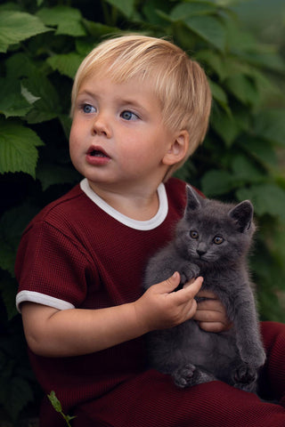 Beyaz Detaylı Kiremit Waffle Kısa Kollu Set