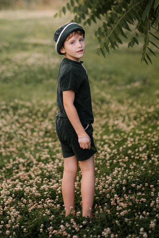 Beyaz Kontrast Detaylı Yeşil Havlu Kısa Kollu Set