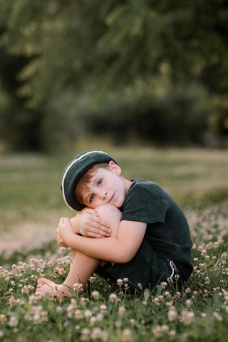 Beyaz Kontrast Detaylı Yeşil Havlu Kısa Kollu Set