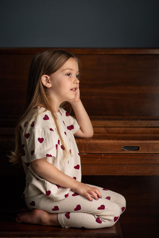 Kalp Jakar Kısa Kollu Taytlı Pijama Takımı