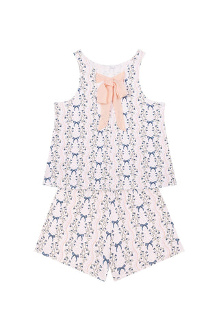 Kurdele Bahçesi Boyunda Kurdele Detaylı Şortlu Set