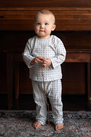 Minik Kareler Uzun Kollu Tshirt Pantolon Set