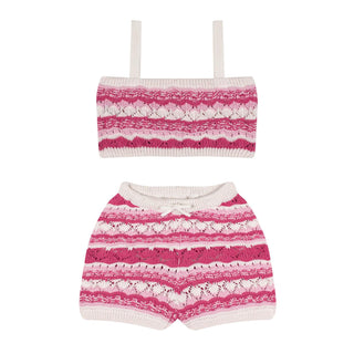 Pembe Jakarlı Triko Şortlu Set